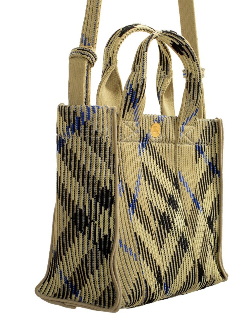 Burberry "Mn Knit Tote" Lichen Plaid Handbag Shoulder Tote Bag - Picture 4 of 8